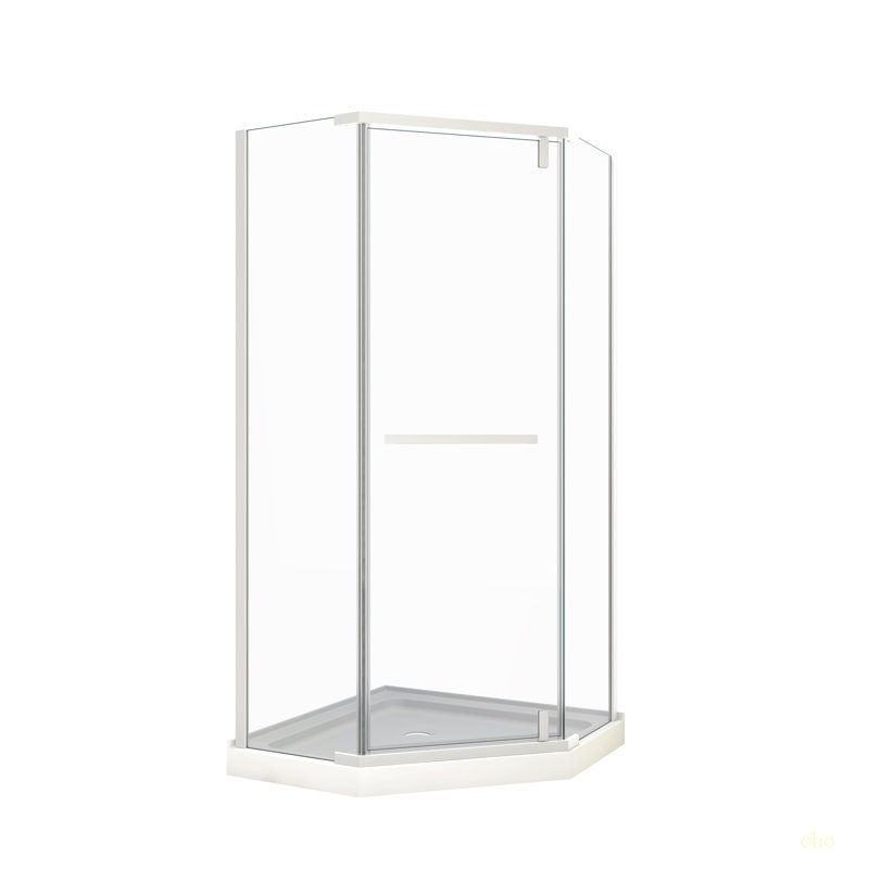 Porte de douche pivotante, avec verre trempé 1/4 po, cabine de douche néo-angle sans cadre 34,75 po x 72 po, Blanc mat