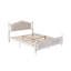 Grand lit en bois de pin avec tête de lit tapissier et pied de lit à panneau, avec deux pieds de support de traverse de lit et pieds de support de plateforme centrale, blanc