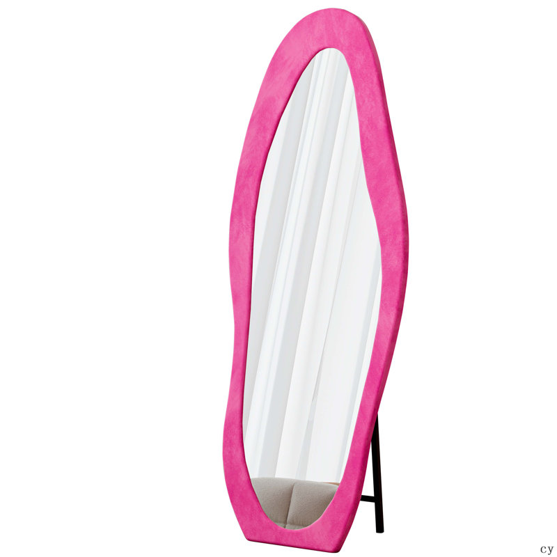 Full Length Mirror, 63" X 24" Floor Mirror/ Wall Mirror, Flannel Wrapped Wooden Frame Floor Mirror,Irregular Wavy Mirror Standing/Halling Large Wall Mirror For Bedroom,Living Room, Dressing Room