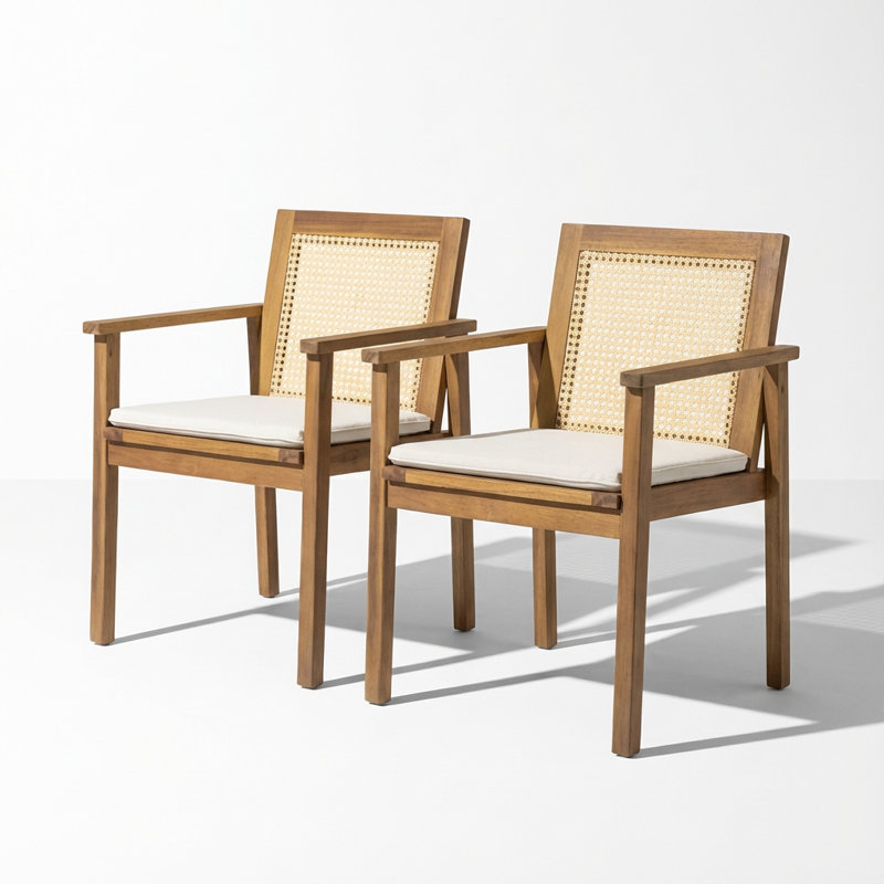 Ensemble de chaises de salle à manger contemporaines d'extérieur en bois d'acacia avec coussins confortables et fabrication résistante aux intempéries