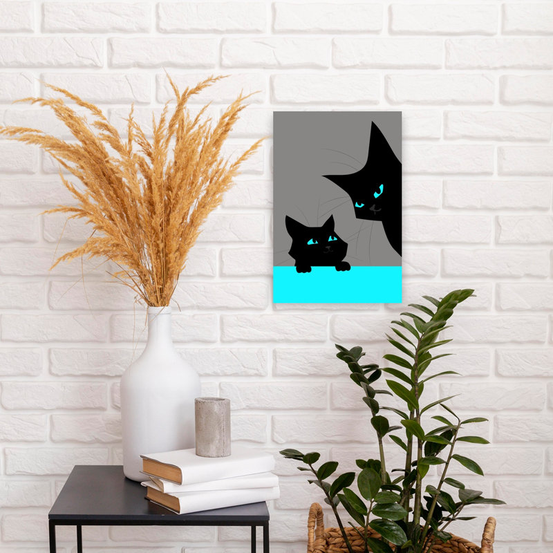 Black Cats Blue Eyes Minimalist Modern Cat Wall Art Print by WallChart Art Studio - Print, 45.72cm H x 30.48cm W