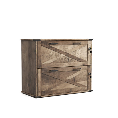 Barn Door Wooden 2 Drawers Flynt With Lock 25.79"H