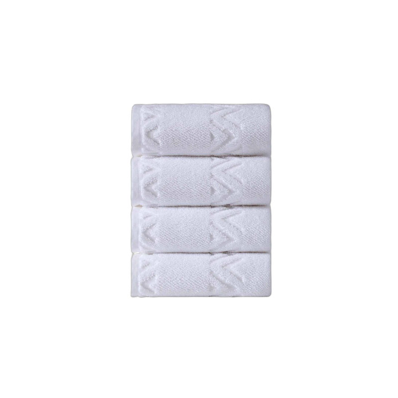 Ensemble de quatre serviettes de toilette blanches géométriques en coton turc 27" x 54"