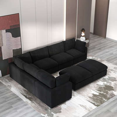 Kessi 8-Piece Upholstered Modern Chenille Fabric Modular Sectional Sofa With Ottoman