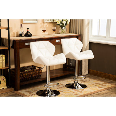 Hydraulic Bar Chairs, 2, White - , Adjustable Height, Pu Leather Seat With Built-In Footrest For A Comfortable, Relaxing And Pleasant Experience Contemporary Stools, Of 2 Height Adjustment Foot Rest