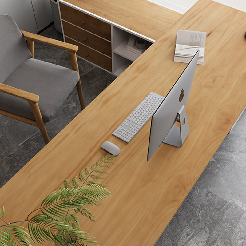 Bureau double caisson en L en bois massif avec bureau à 3 tiroirs Burlywood, H 29,53 po x l 86,61 po x P 59,06 po