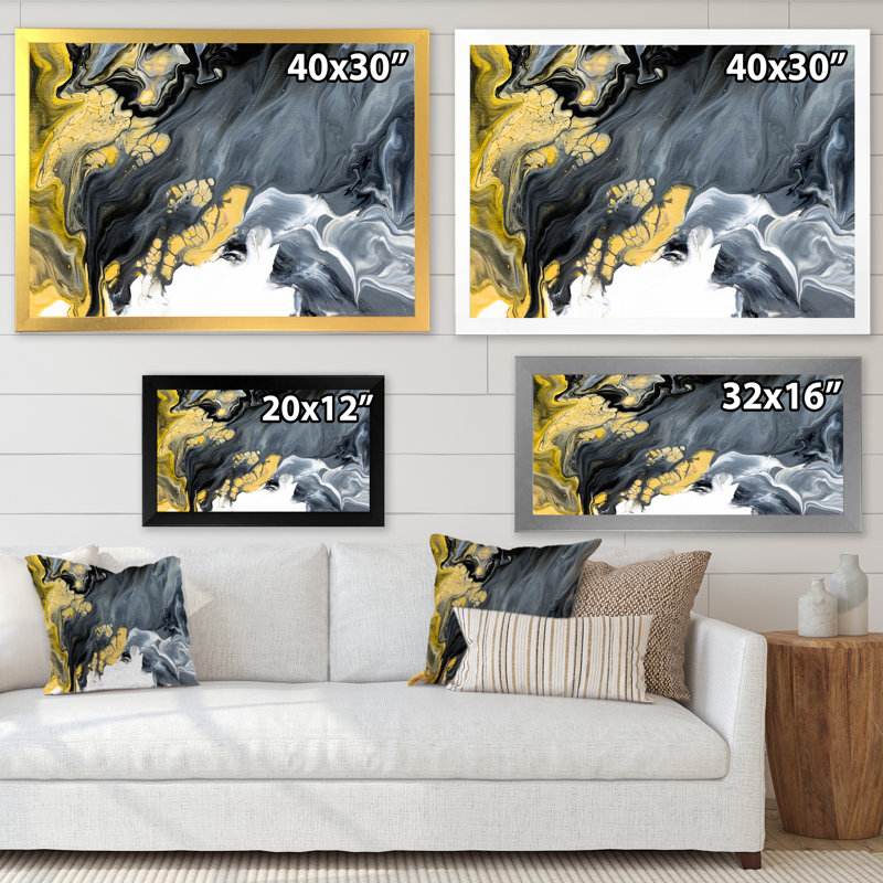 «Black and Gold Creative Abstract», peinture sur toile, Cadre de coin blanc fermé, H 12 po x l 20 po