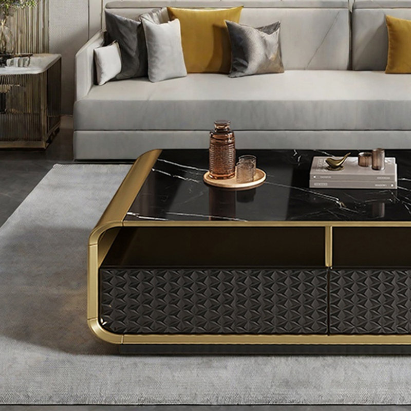Table basse en pierre italienne, Noir / Jaune, H 17,71 po x L 47,24 po x l 27,55 po