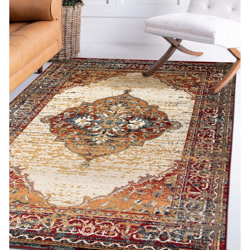 Tapis tissé à la machine 2 pi x 3 pi Red Medallion
