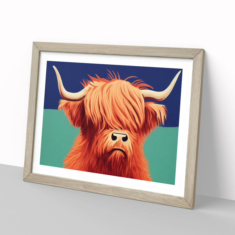 Highland Cow - Single Picture Frame Print, 46cm H x 64cm W x 2cm D, Oak