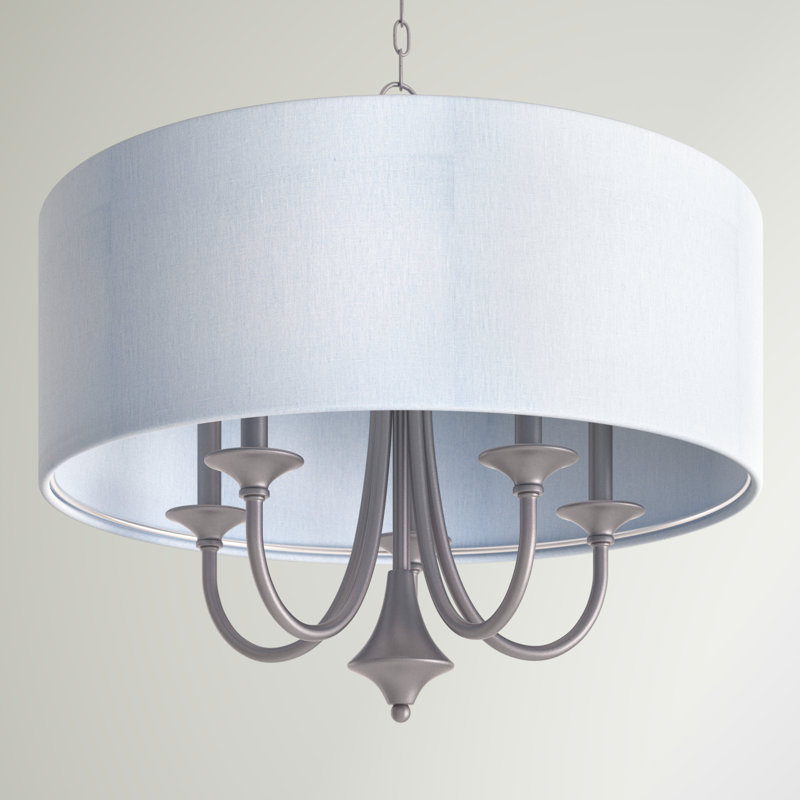 Bhushan 5 - Light Dimmable Drum Chandelier, Satin Nickel