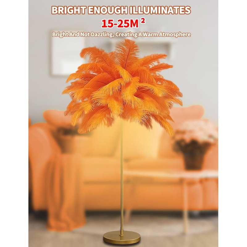Natural Ostrich Feather Floor Lamp With 3 Color Temperatures, Adjustable LED Lighting, Sturdy Metal Base, Easy To Clean And Install, Perfect For Living Room, Bedroom, And Home Decor