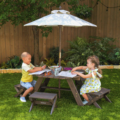Kids' 6-pc. Wooden Octagon Outdoor Table, Stools & Umbrella Patio Set