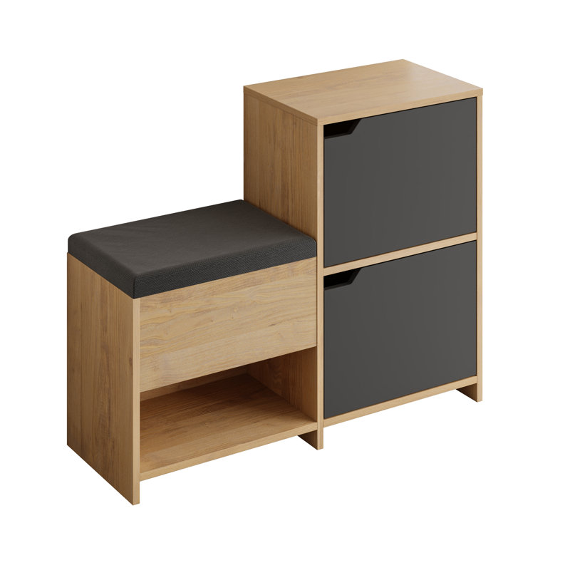 Haven Shoe Bench Stylish Stair-Shaped Shoe Cabinet with Fabric Seat, Sapphire Oak/Anthracite