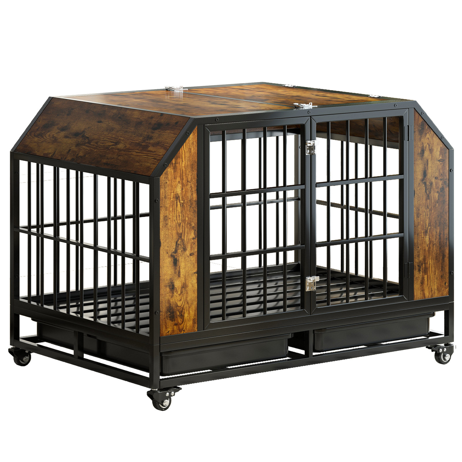 Visual Reference: Tabu Modern Brown Wooden Dog Crate Double Door Design Top