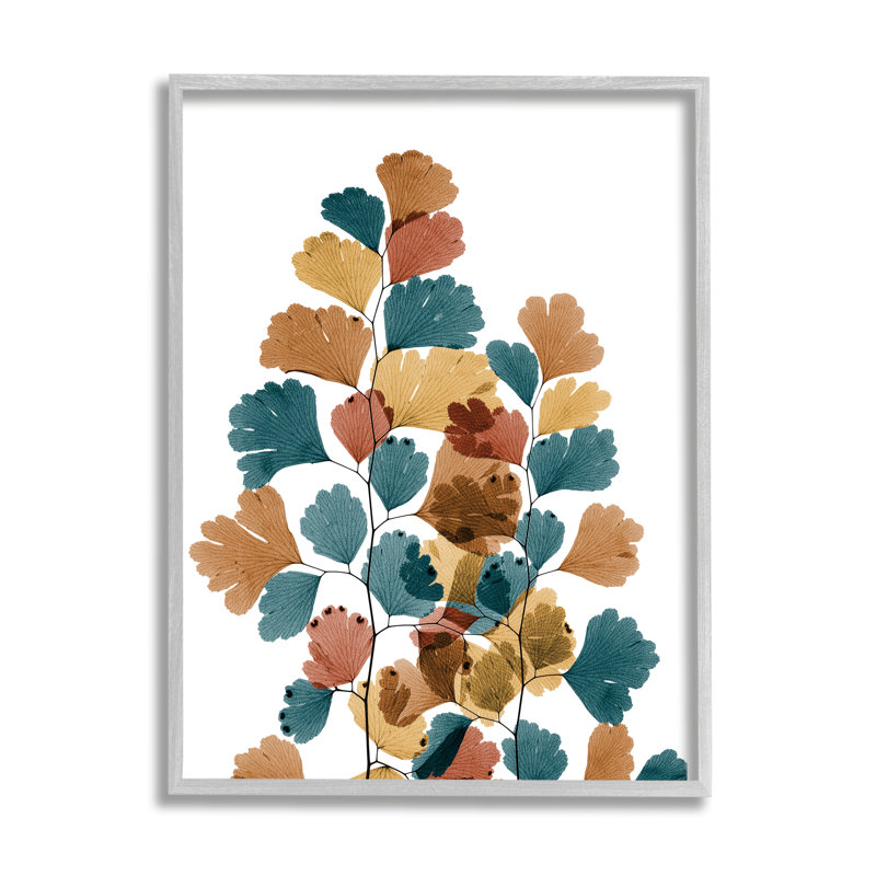 Arrangement audacieux de feuilles de ginkgo bleu, orange, botanique moderne surdimensionné, art numérique sur toile par Albert Koetsier