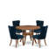 Ensemble de cuisine 5 pièces style Mid-Century en tissu polyester, 4 chaises parsons bleu marine, dossiers capitonnés et une table ronde de 48 po au fini noyer antique.-71712519