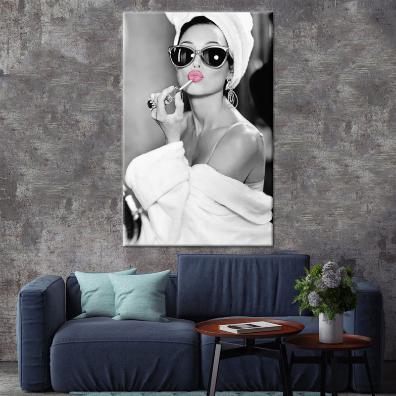 Audrey Hepburn Inspired Modern Art Canvas Featuring Trendy Poster with Lip Woman Print Ideal for Makeup and Art Enthusiasts