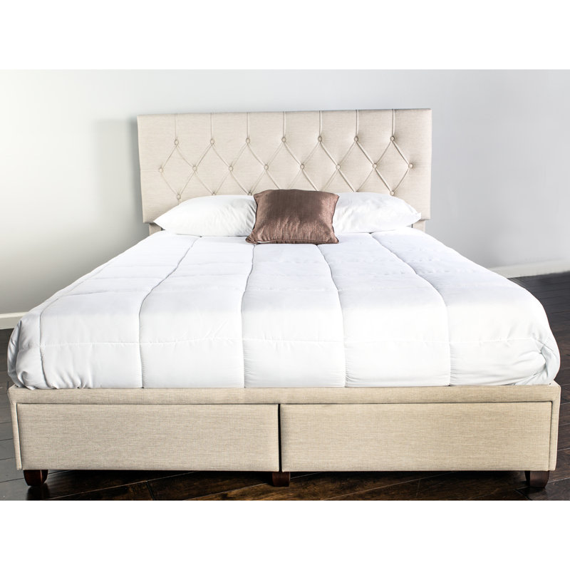 2 grands lits de rangement rembourrés de style beige gracieux avec 2 tiroirs pratiques