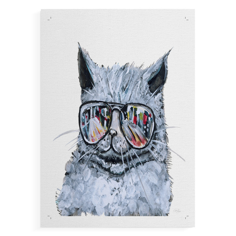Chaton avec abat-jour - impression sur toile seulement - non encadré, H 18 po x l 12 po