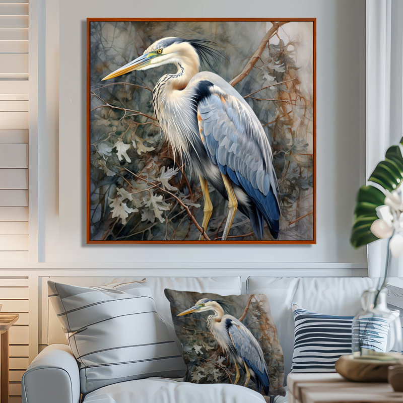 Graceful Heron Waterbird I - Heron, impressions encadrées, H 16 po x l 16 po x P 1 po, Cadre flottant brun