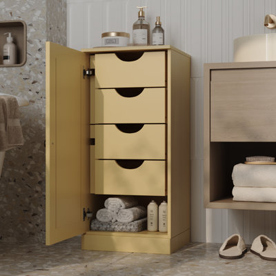 Armoire de rangement de salle de bain 100% bois massif, porte Shaker, 4 tiroirs, tablettes réglables, 16,5 po de largeur, 35,75 po de hauteur