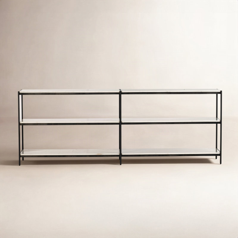 Clyne Tincher 78" Console Table, White/Polished White Marble