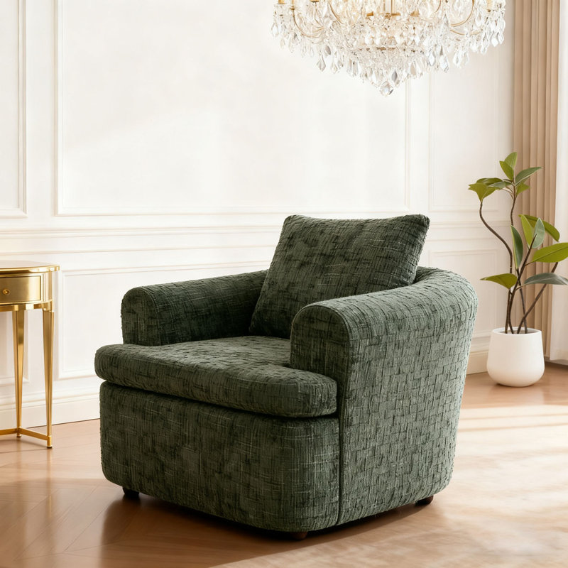 Accent Chair with Metal Frame, Upholstered Living Room Chairs with Cushions, Green