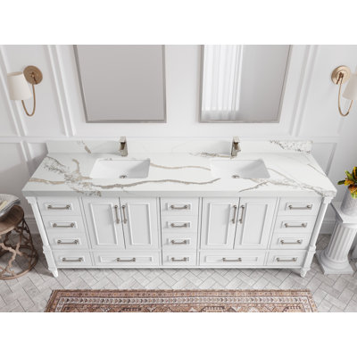 Meuble-lavabo double 84 po avec comptoir en quartz Aberdeen