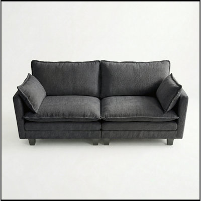 Canapé moderne en chenille noir moderne, canapé compact à 2 places avec deux ports de chargement USB et poches latérales, parfait pour les petits espaces et la vie urbaine