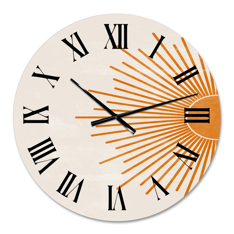 Orange Sun Print I - horloge murale moderne, Moyen