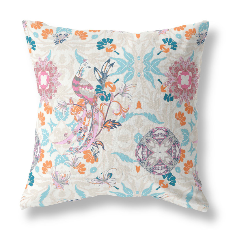 Coussin 20 po x 20 po, Blanc cassé / floral bleu ciel