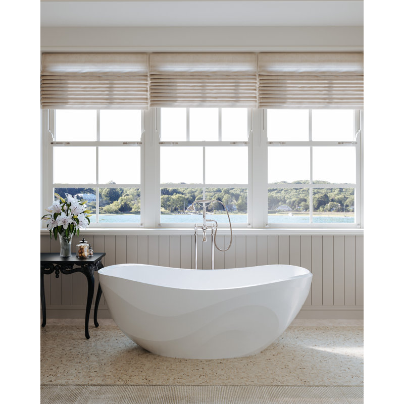 Seros 65" x 30" Freestanding Soaking Bathtub With Curved Rim, Matte White
