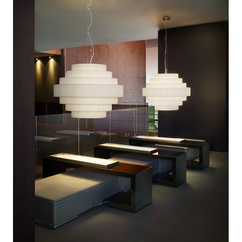Lustre fantaisie 6 lumières Mos, Ruban translucide blanc, H 36,22 po x l 47,24 po x P 47,24 po