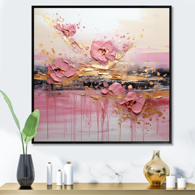 Art moderne sur toile, or et rose