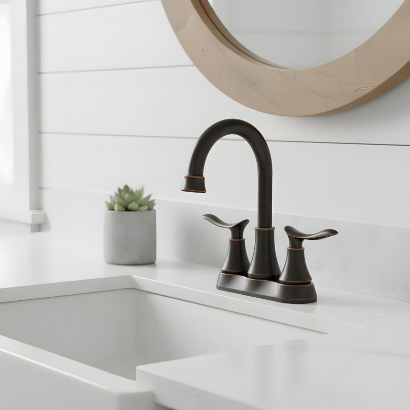 Modern Bathroom Sink Faucet with Pop Up Drain and 2 Handles, Oil-Rubbed Bronze