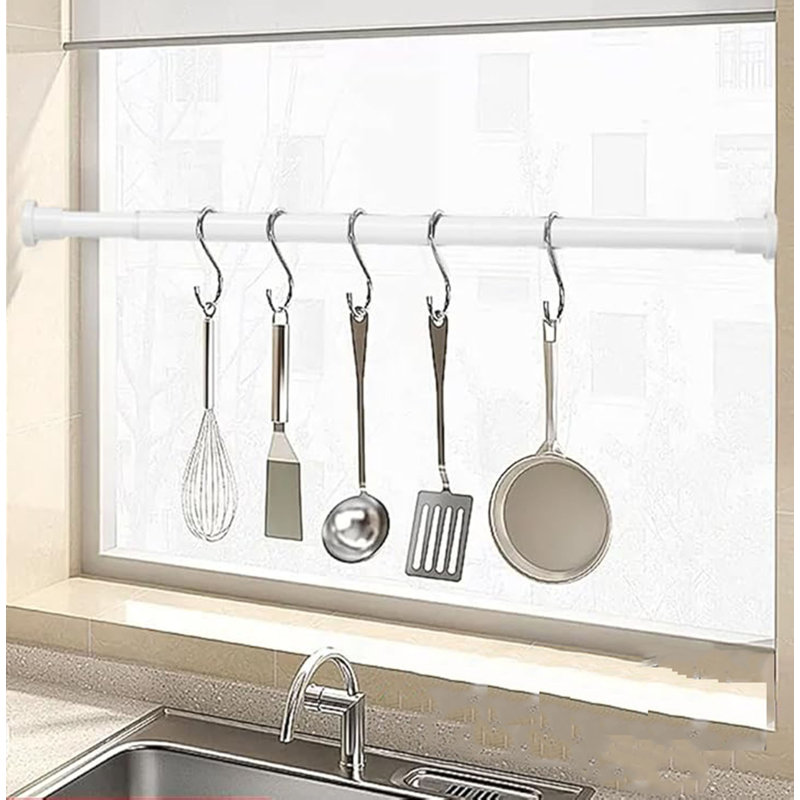 76cm Straight Tension Shower Curtain Pole & Hook Set, White