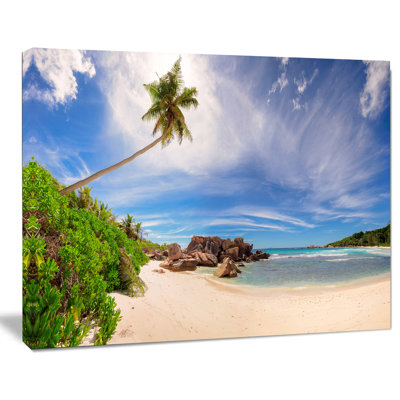 «Beautiful Beach at La Digue Seychelles Large Seashore», reproduction de photo sur toile tendue