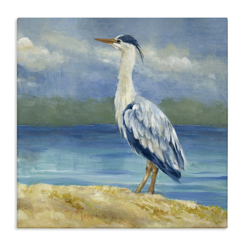 «Heron on Cloudy Beach» par Lanie Loreth, H 30 po x l 30 po
