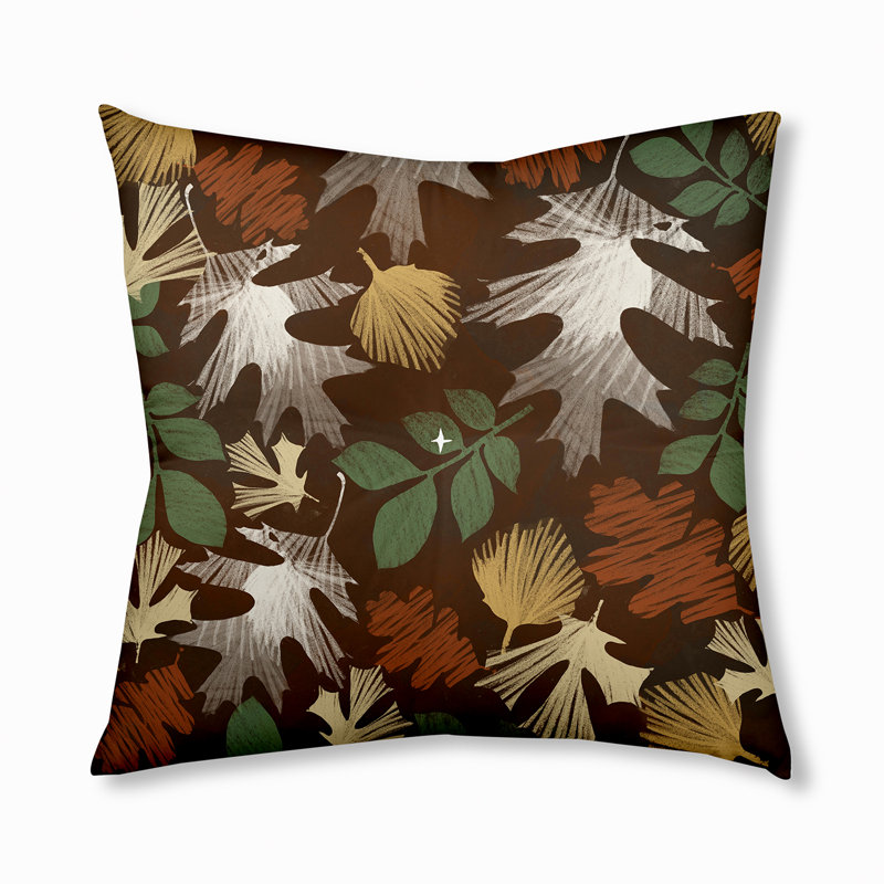 339_Oreiller capitonné à motif de feuilles d'automne, 26 po x 26 po, Brun