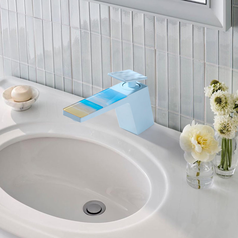 5.2"H Solid Brass Creative Single Handle Single Hole Bathroom Sink Faucet, Blue