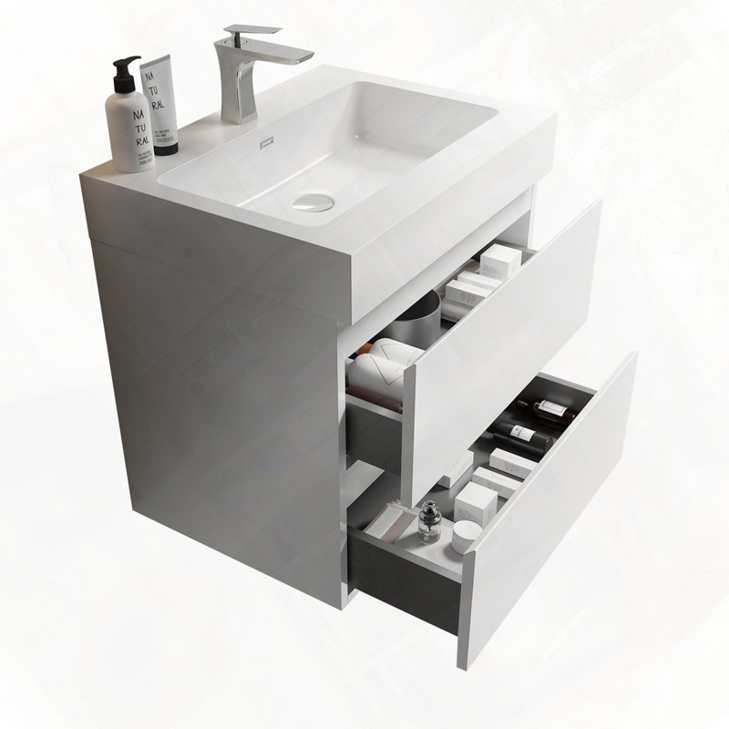 Meuble-lavabo mural flottant avec évier, Blanc, 24