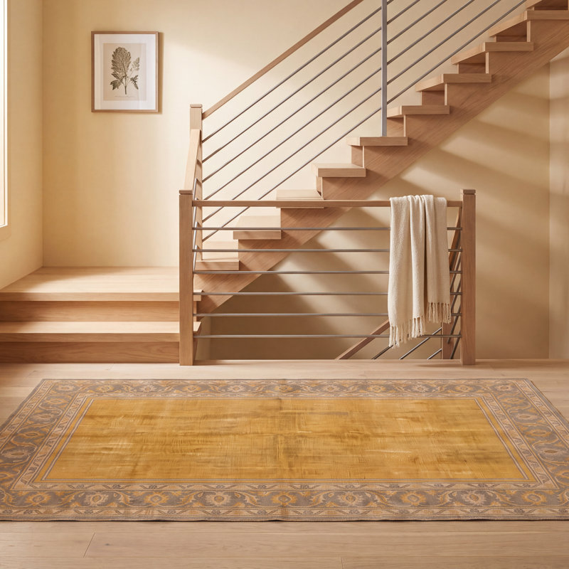 Tapis Sienna2 moderne minimaliste à bordure géométrique or, vert et gris, lavable à la machine, antidérapant, à poils courts, pour l'intérieur et l'extérieur, adapté aux animaux domestiques, idéal pour le salon, la chambre, la salle à manger, l'entrée, le corridor ou le bureau.