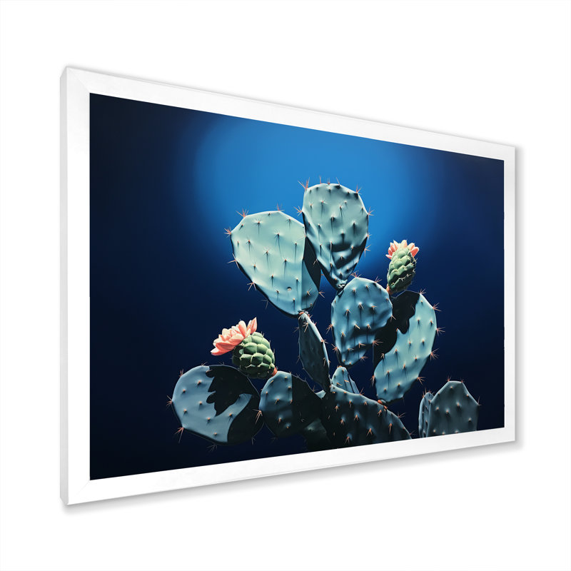 Cactus saphir solitude I sur toile, H 12 po x l 20 po x P 1 po, Cadre simple blanc