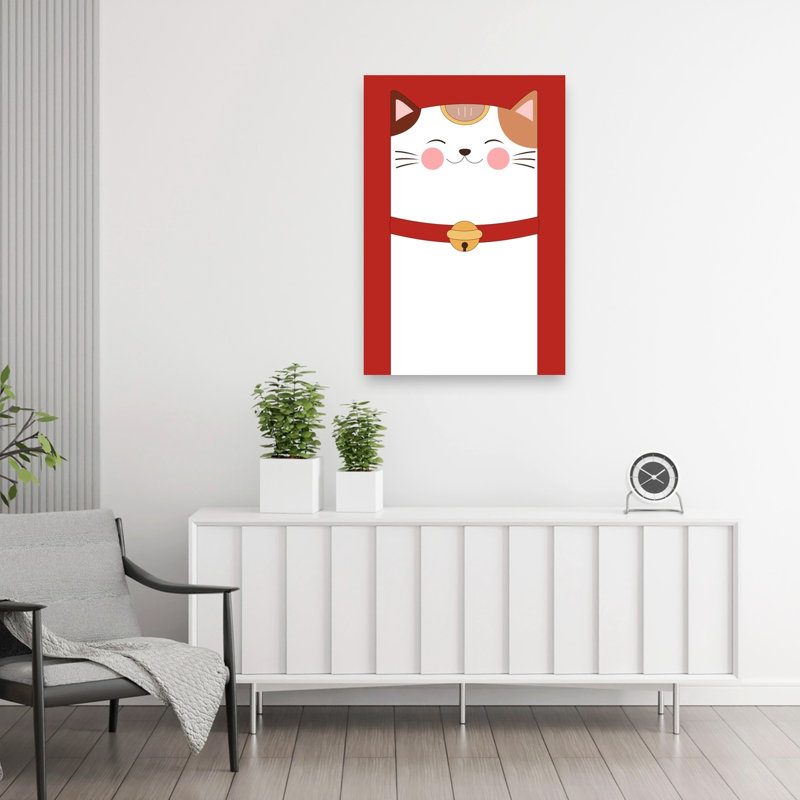Affiche murale contemporaine Chat porte-bonheur, H 36 po x l 24 po