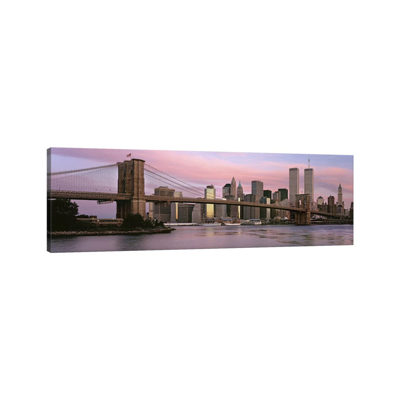 Bridge Across A River, Brooklyn Bridge, Manhattan, New York City, New York State, USA - Wrapped Canvas Panoramic Print