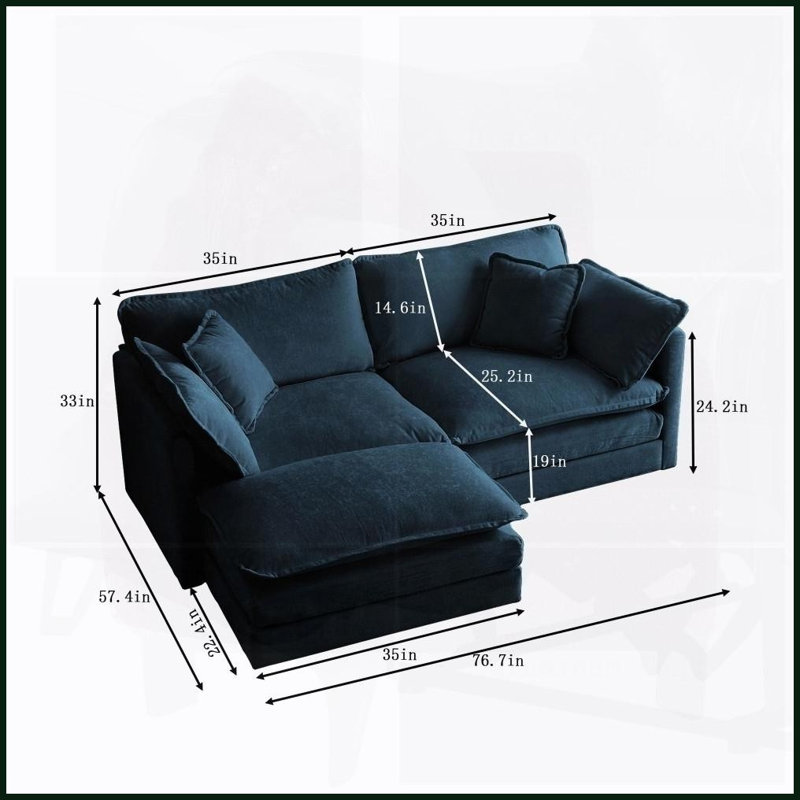 Canapé modulaire en L avec repose-pieds 2 places en chenille bleu moderne - parfait pour les petits espaces de vie, Blue