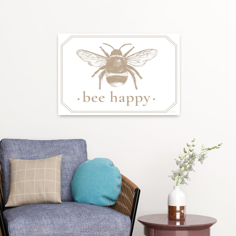 «Bee Happy», art contemporain naturel, H 16 po x l 24 po