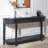 Black Carved Wooden Console Table with Lower Storage Shelf Tow Drawers