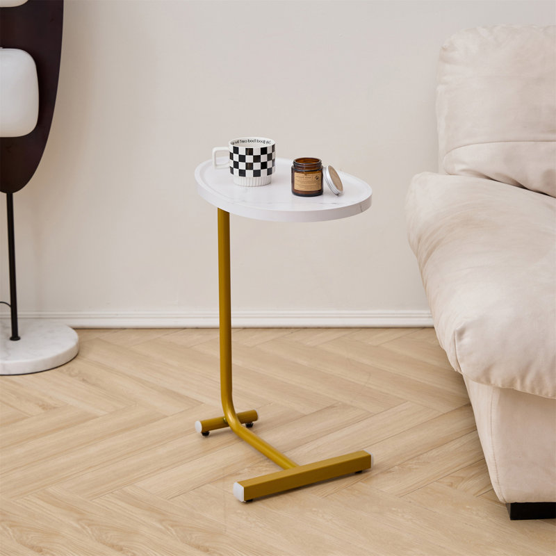 Table d'appoint en forme de C avec structure en goutte d'eau stable, 1, Blanc, Gold